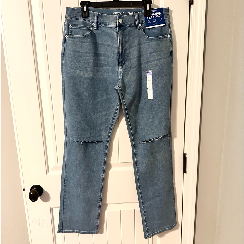 ARIZONA Advanced Flex 360 Men’s Distressed Jeans Size 34 x 32 straight leg NWT